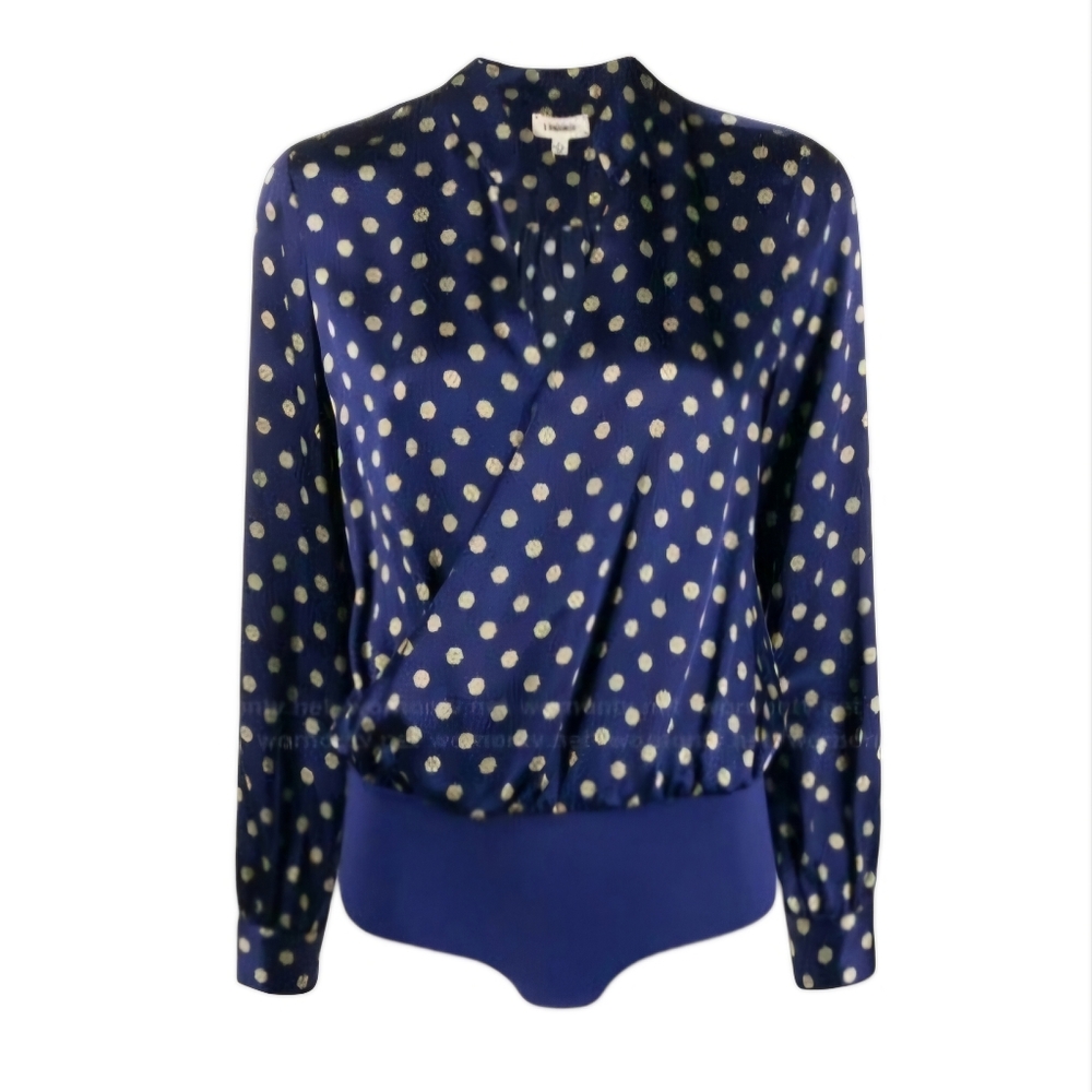 L'AGENCE Marcella Blue & Gold Silk Bodysuit in Oceana Multi Maestro Medium EUC